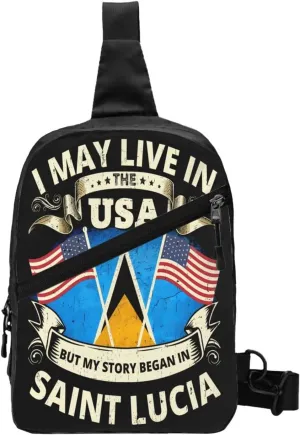 Vintage Saint Lucian Lucia Flags Crossbody Bag Portable Sling Bags Foldable Chest Daypack Reusable Sports Shoulder Backpack Diagonally Casual Rucksack Travel Bag