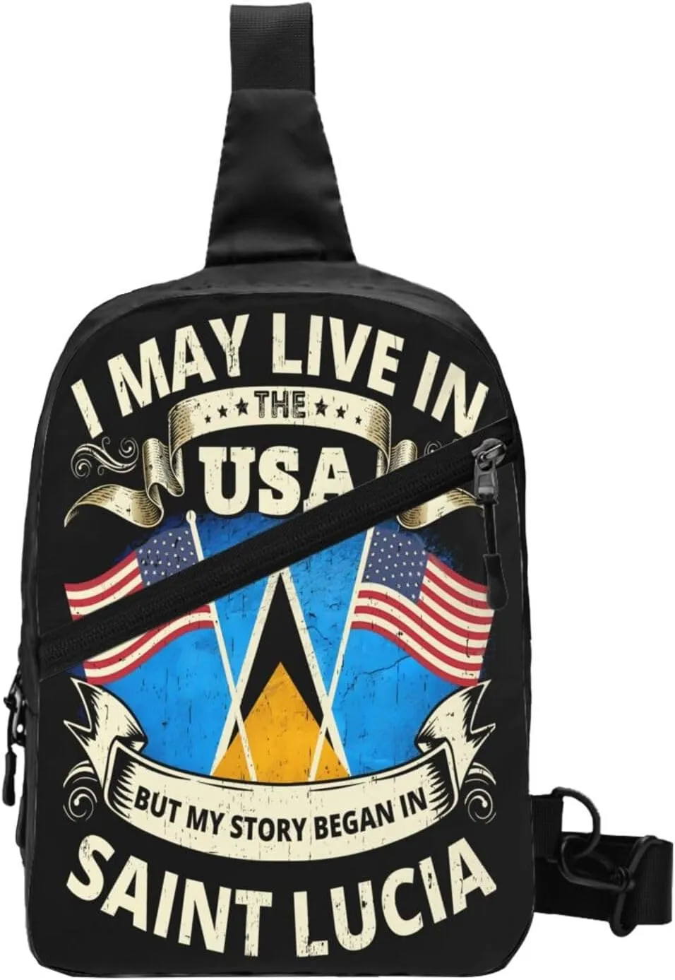 Vintage Saint Lucian Lucia Flags Crossbody Bag Portable Sling Bags Foldable Chest Daypack Reusable Sports Shoulder Backpack Diagonally Casual Rucksack Travel Bag