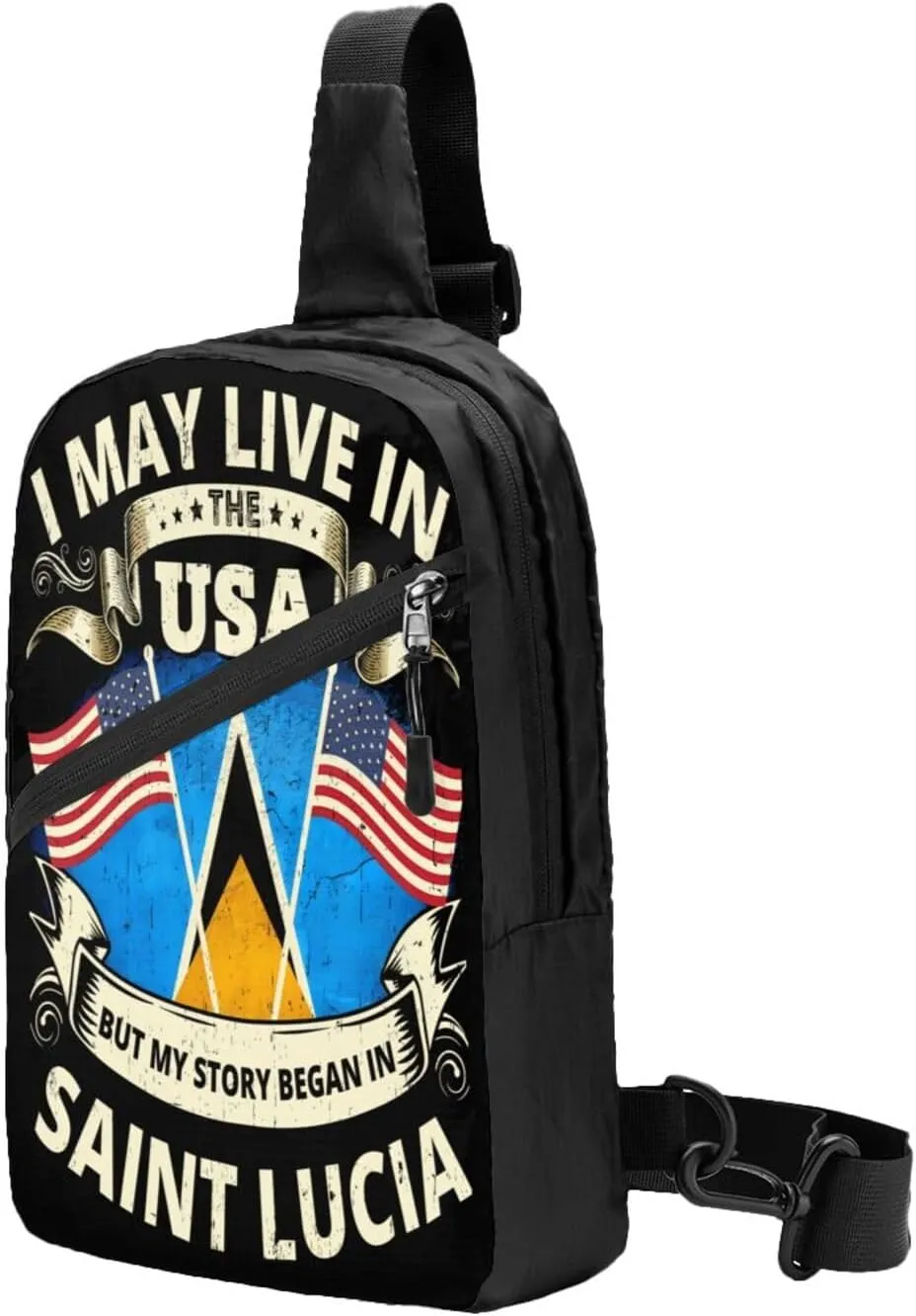 Vintage Saint Lucian Lucia Flags Crossbody Bag Portable Sling Bags Foldable Chest Daypack Reusable Sports Shoulder Backpack Diagonally Casual Rucksack Travel Bag
