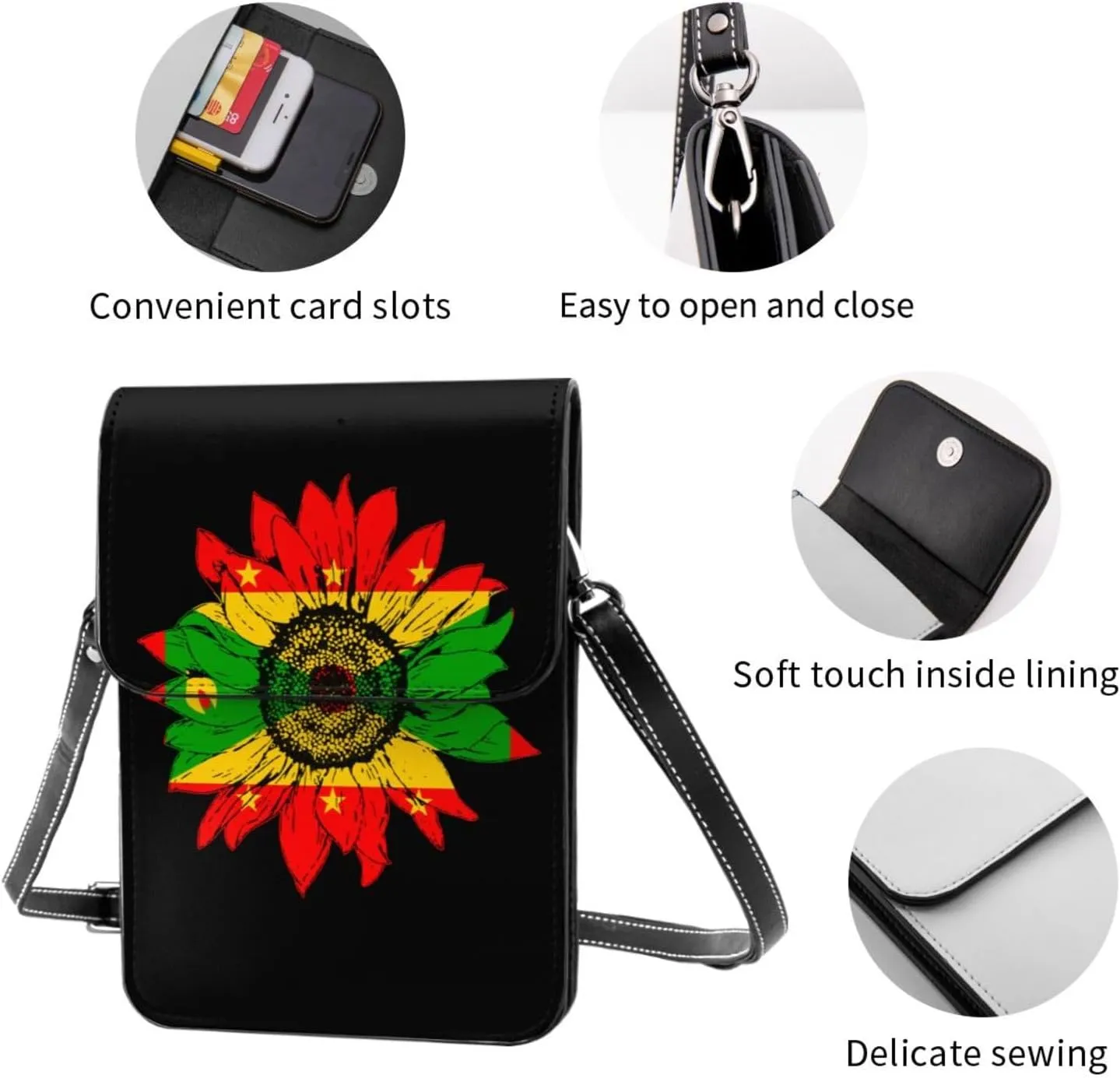 Vintage Sunflower Liberia Liberian Flag Small Crossbody Purse Cell Phone Bag for Women