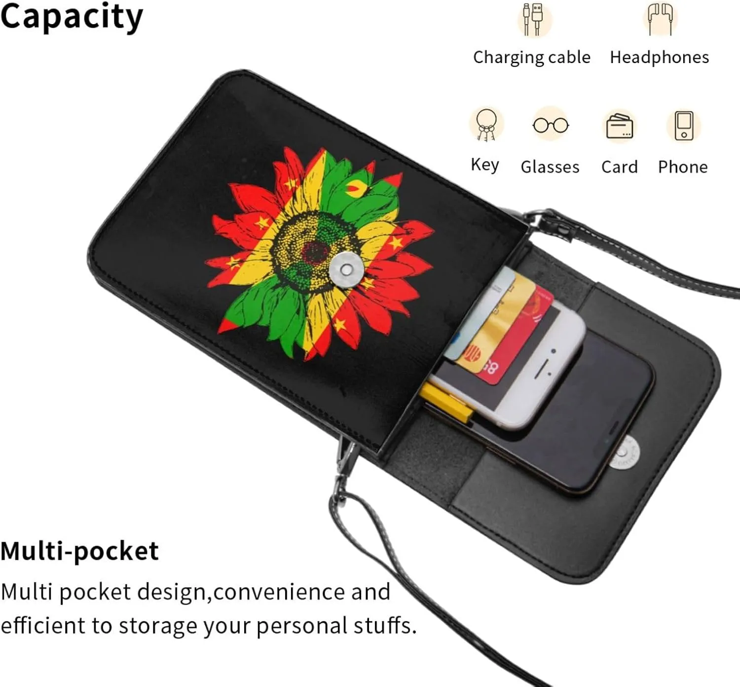 Vintage Sunflower Liberia Liberian Flag Small Crossbody Purse Cell Phone Bag for Women
