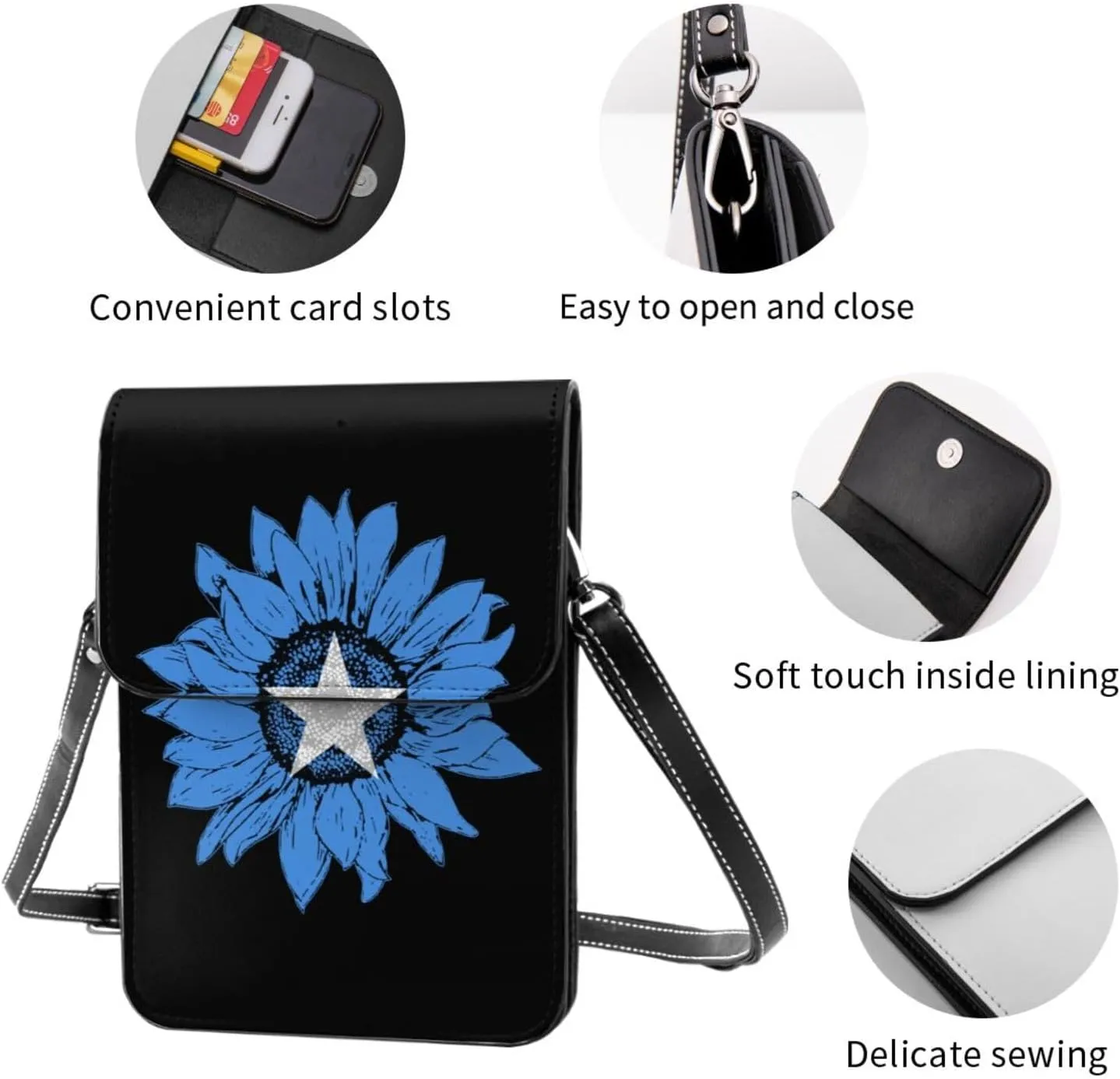 Vintage Sunflower Uzbekistan Uzbekistani Flag Small Crossbody Purse Cell Phone Bag for Women