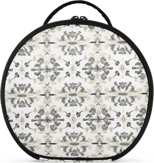 Vintage Symmetrical Pattern Round Makeup Bag for Women, Travel Cosmetic Organizer Bag with Adjustable Dividers Portable Artist Makeup Bags for Cosmetics Jewelry Accessories