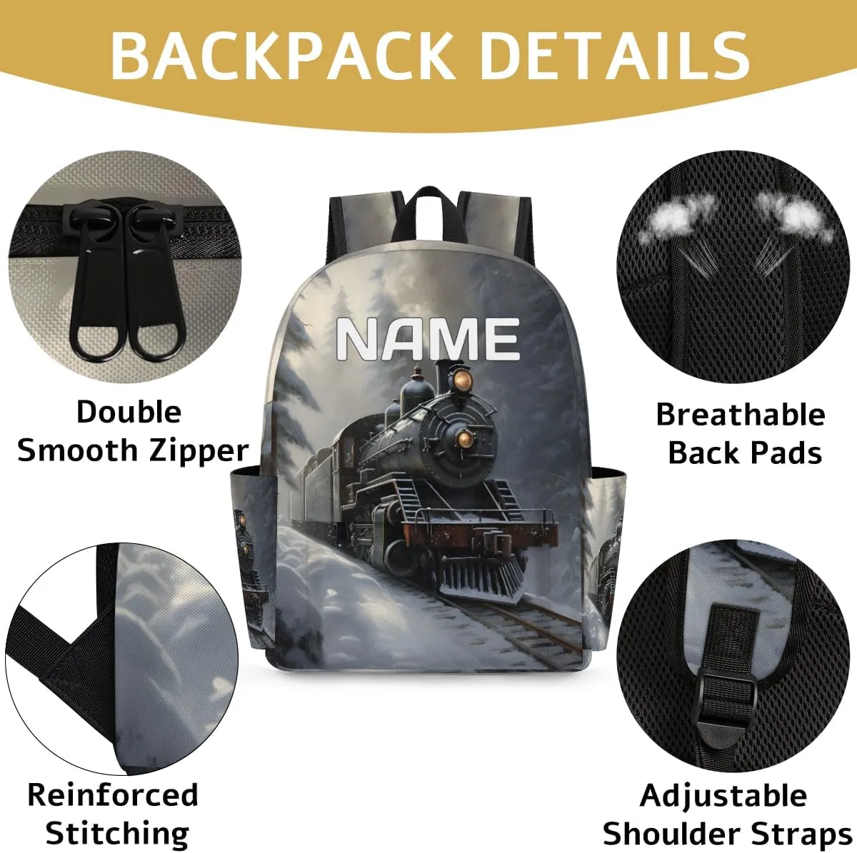 Vintage Train Customized Kids Backpack for Boys Girls Locomotive Transport Personalized Preschool Toddler Backpack Kindergarten Nursery Bookbag Travel Children School Bag
