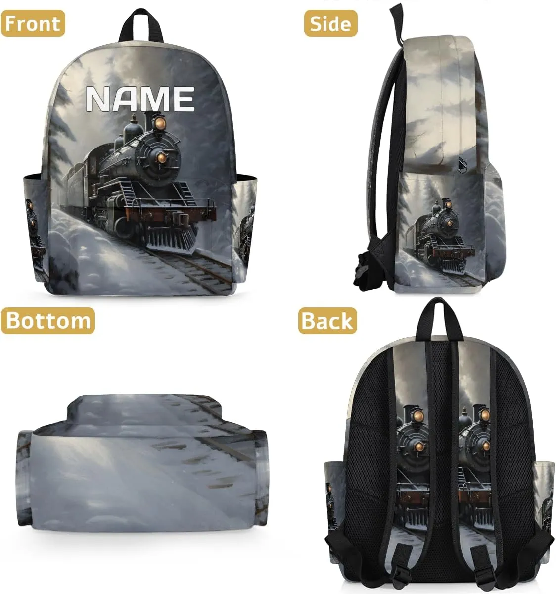 Vintage Train Customized Kids Backpack for Boys Girls Locomotive Transport Personalized Preschool Toddler Backpack Kindergarten Nursery Bookbag Travel Children School Bag