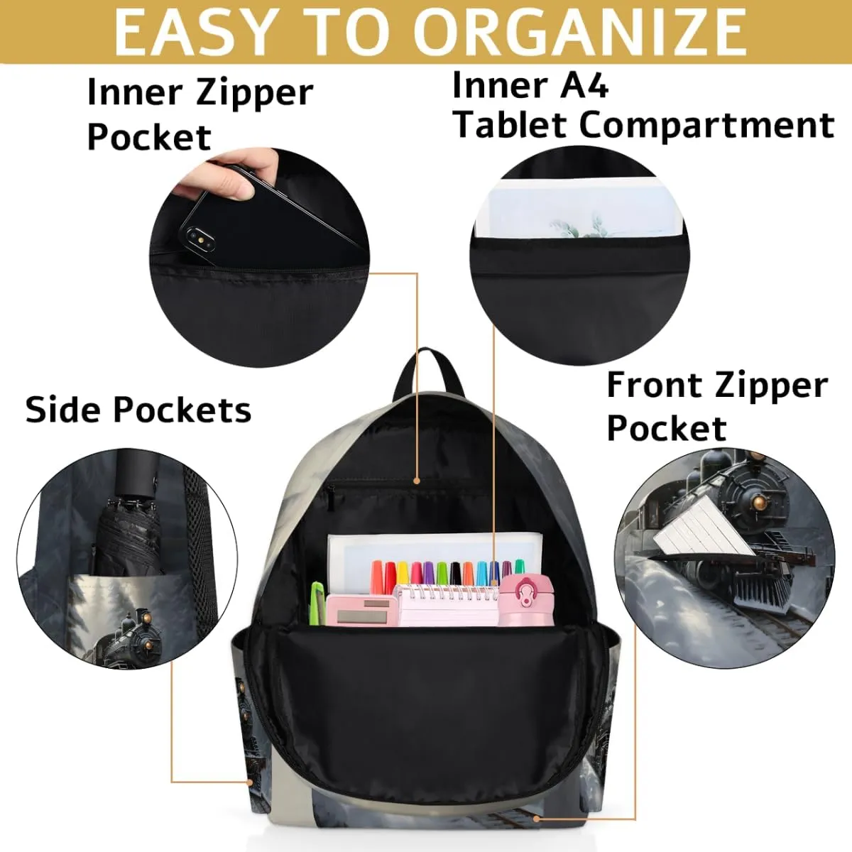 Vintage Train Customized Kids Backpack for Boys Girls Locomotive Transport Personalized Preschool Toddler Backpack Kindergarten Nursery Bookbag Travel Children School Bag