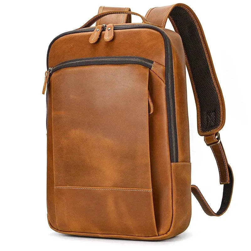 Vintage Travel Backpack Crazy Horse Leather Double Zipper Bag