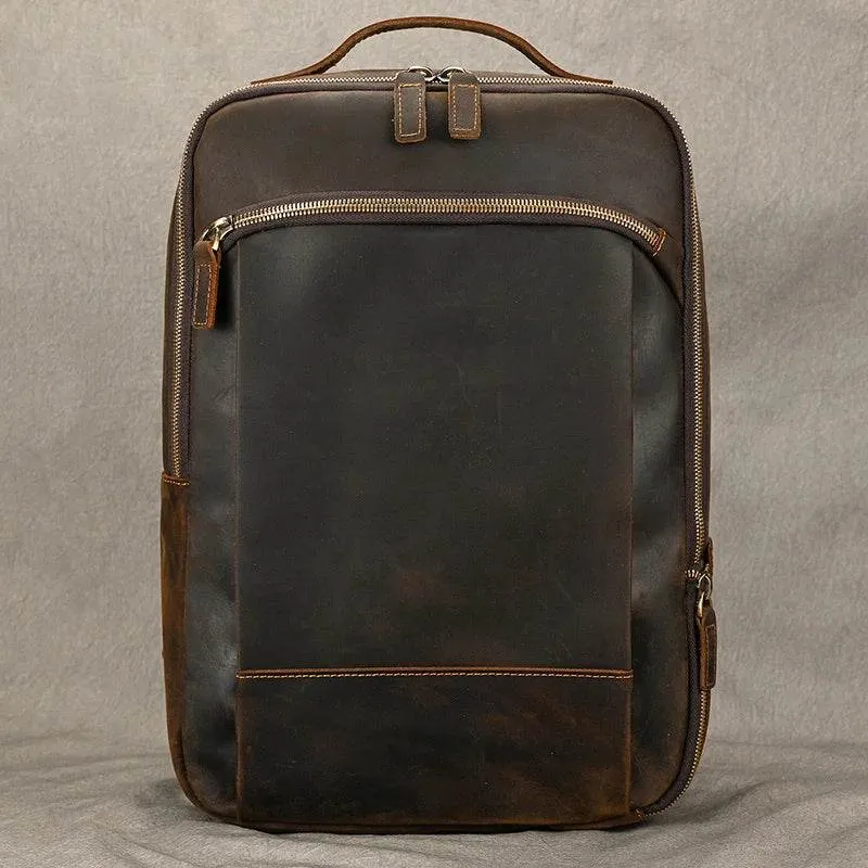 Vintage Travel Backpack Crazy Horse Leather Double Zipper Bag