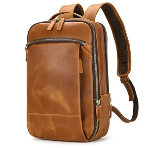 Vintage Travel Backpack Crazy Horse Leather Double Zipper Bag