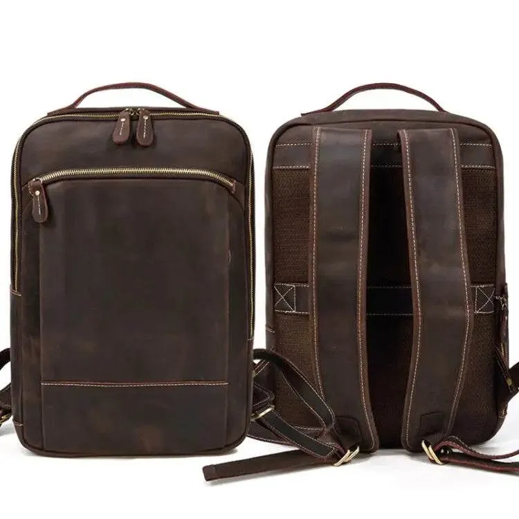 Vintage Travel Backpack Crazy Horse Leather Double Zipper Bag