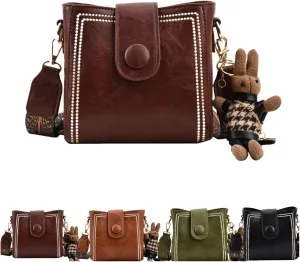Vintage Water Bucket Crossbody Adjustable Shoulder Strap Bags,Vintage Fashion Wide Shoulder Strap Crossbody Bags for Women
