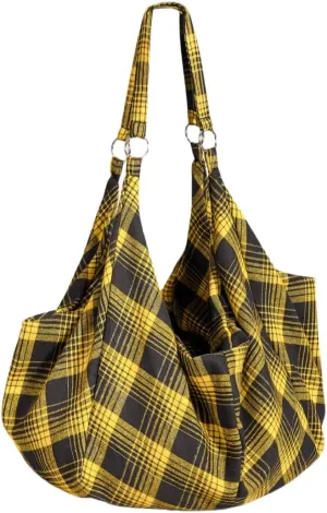 Vintage Yellow Checkerd Bag Large Capacity Crossbody Trendy Casual Tote,Versatile Backpack Oversized Backpack Armpit Bag Old Money Style Practical Messenger,Fashion Accessory Satchel