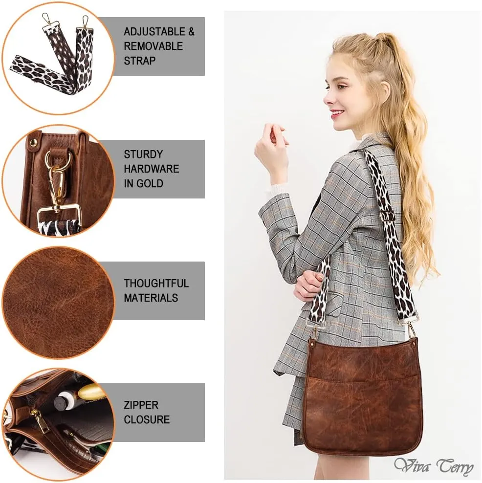 Viva Terry Vegan Leather Crossbody Fashion Shoulder Bag Purse with Adjustable Strap