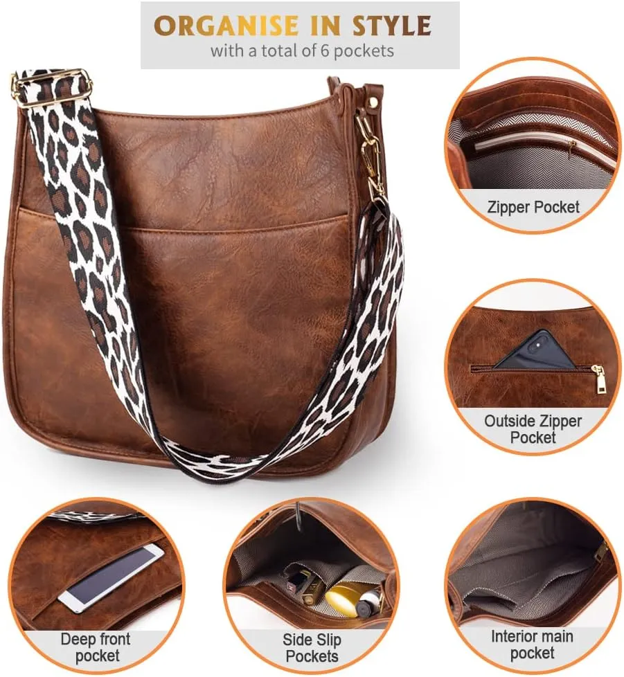 Viva Terry Vegan Leather Crossbody Fashion Shoulder Bag Purse with Adjustable Strap