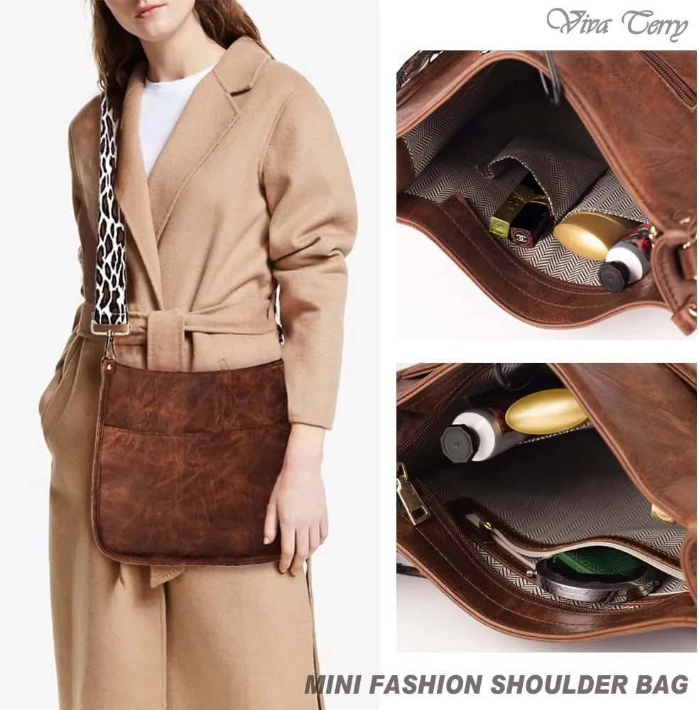 Viva Terry Vegan Leather Crossbody Fashion Shoulder Bag Purse with Adjustable Strap