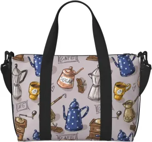 VOSERY Laptop Tote Bag for Women Work - Vintage Teapot Coffee Grinder Gym Bag for Women Men, Personal Item Crossbody Travel Bags for Women Men Carry On, Overnight Weekender Bags for Women Travel