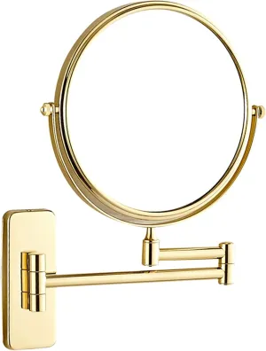 Wall Mounted Makeup Mirror 8 inch Gold Finish Double-Sided Magnifying Shaving Mirror Extendable Bathroom Round Cosmetic Vanity MirrorsGold 5X(3X)