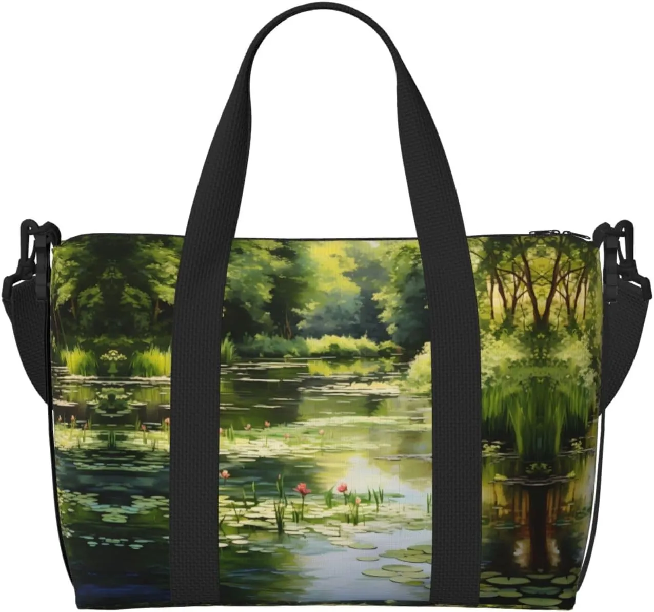 Water Lilies in the Pond Crossbody handbag, travel casual handbag, suitable for work, travel, fitness, tourism, women's zipper storage bag,