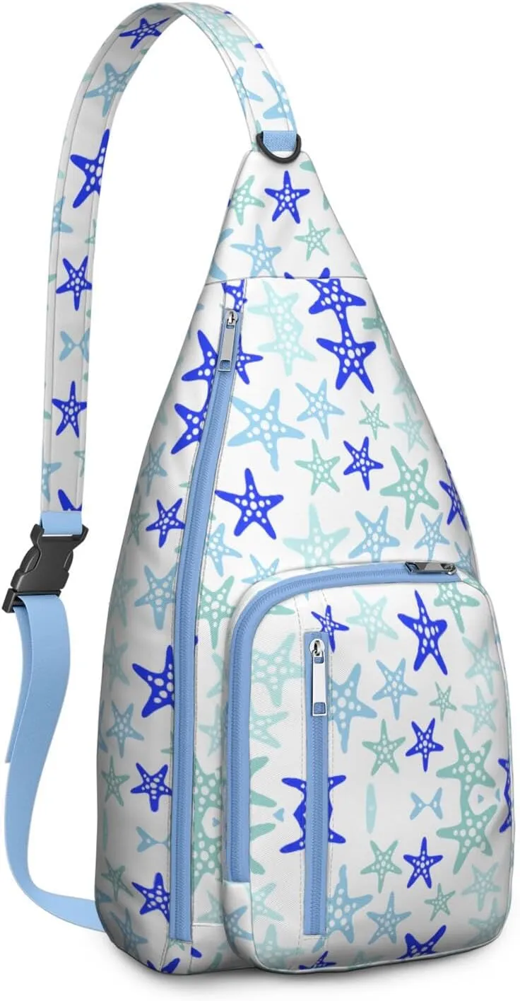 Waterproof Crossbody Bag for Women & Men - Starfish & Seashell Beach Sling Bag Backpack Summer Travel Hiking Daypack Sports