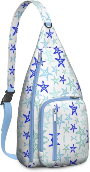 Waterproof Crossbody Bag for Women & Men - Starfish & Seashell Beach Sling Bag Backpack Summer Travel Hiking Daypack Sports