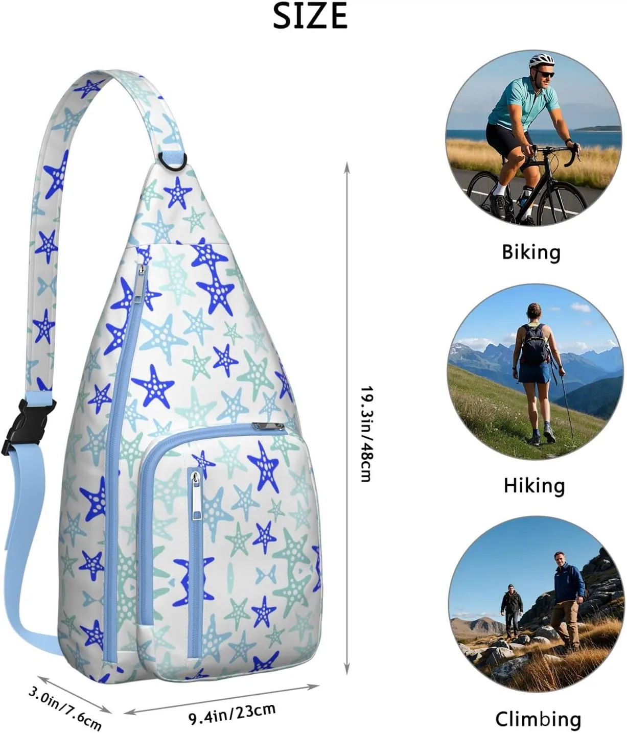 Waterproof Crossbody Bag for Women & Men - Starfish & Seashell Beach Sling Bag Backpack Summer Travel Hiking Daypack Sports