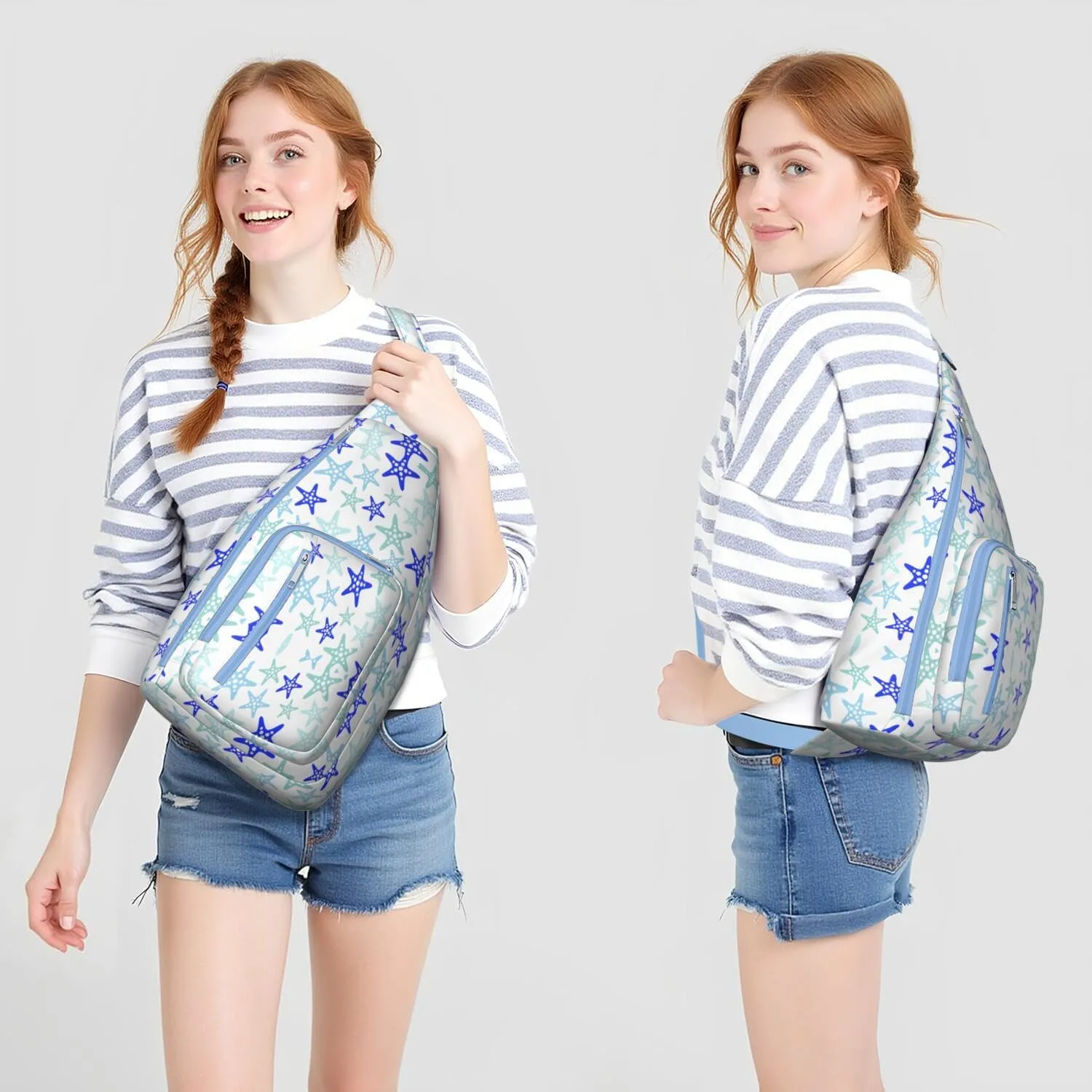 Waterproof Crossbody Bag for Women & Men - Starfish & Seashell Beach Sling Bag Backpack Summer Travel Hiking Daypack Sports