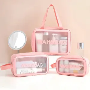 Waterproof Portable Cosmetic Bag 3PC Set - PINK