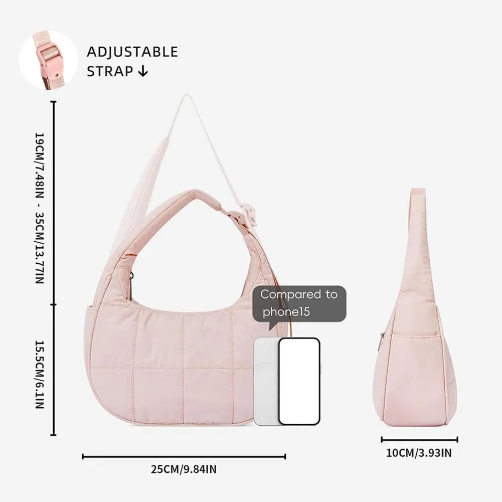 Waterproof Puffer Crescent Shoulder Bag for Women,Small Nylon Quilted Hobo Purse, Adjustable Strap Puffy Handbag Hobo Bag