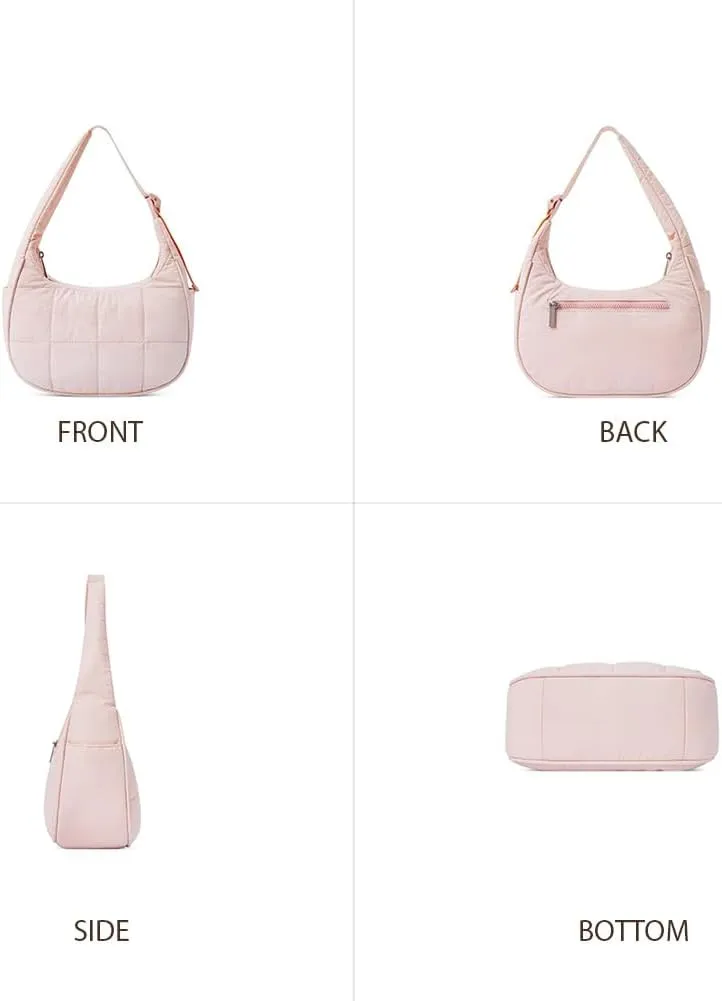 Waterproof Puffer Crescent Shoulder Bag for Women,Small Nylon Quilted Hobo Purse, Adjustable Strap Puffy Handbag Hobo Bag