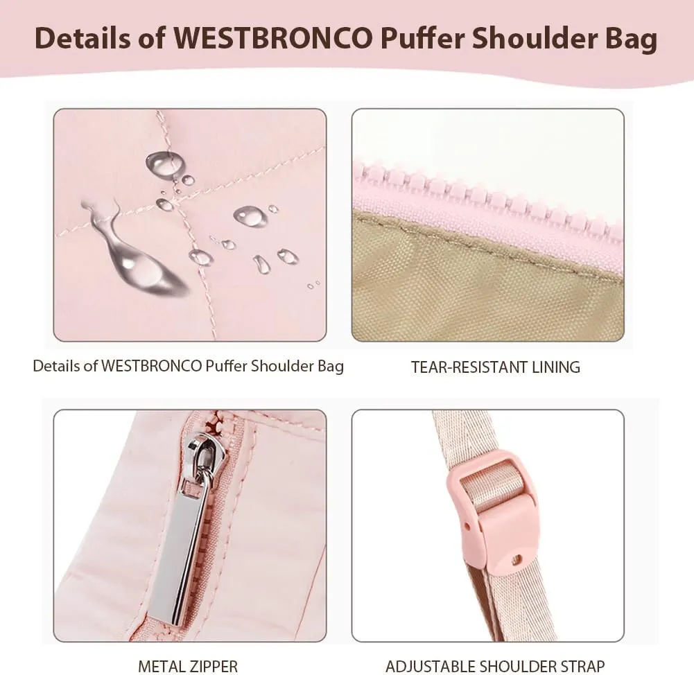 Waterproof Puffer Crescent Shoulder Bag for Women,Small Nylon Quilted Hobo Purse, Adjustable Strap Puffy Handbag Hobo Bag