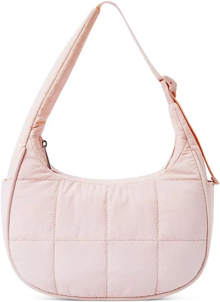 Waterproof Puffer Crescent Shoulder Bag for Women,Small Nylon Quilted Hobo Purse, Adjustable Strap Puffy Handbag Hobo Bag