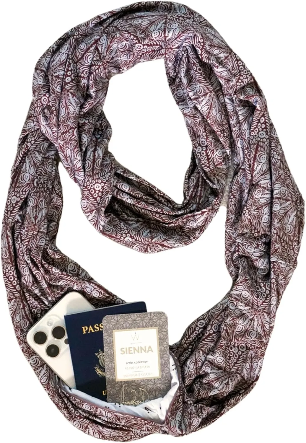 WAYPOINT GOODS Infinity Travel Scarf Hidden Zipper Pocket for Women Airplane - Lightweight Cotton Bamboo - Travel Essentials