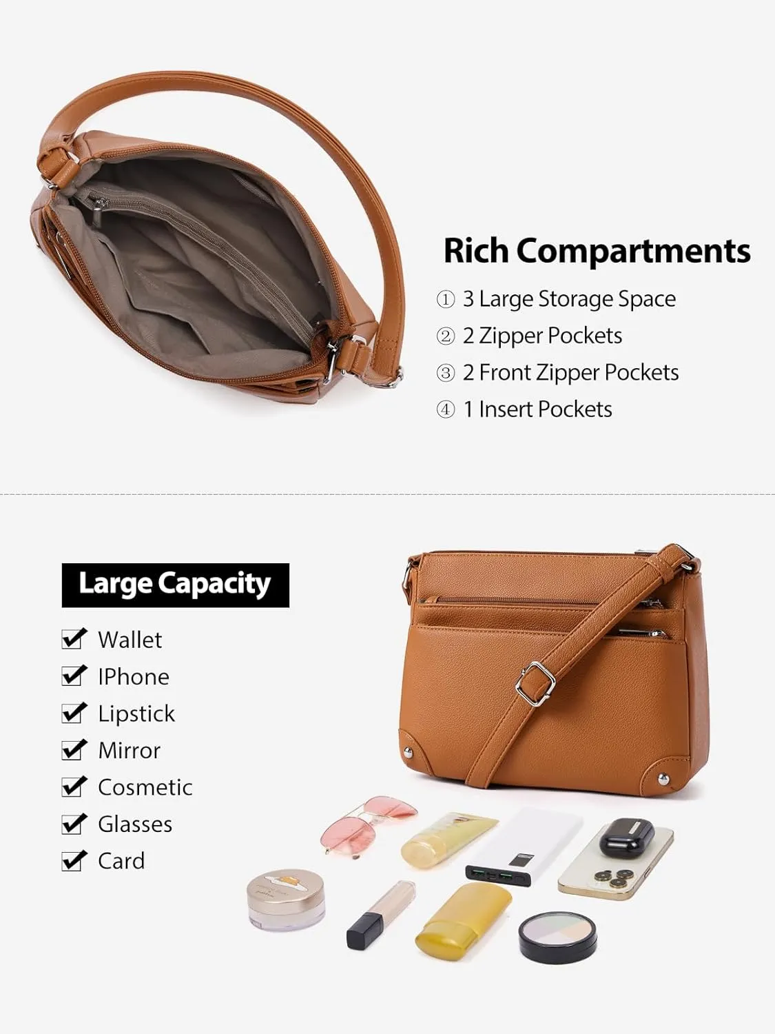 WESTBRONCO Crossbody Bags for Women, Medium Size Shoulder Handbags, Satchel Purse with Multi Zipper Pocket
