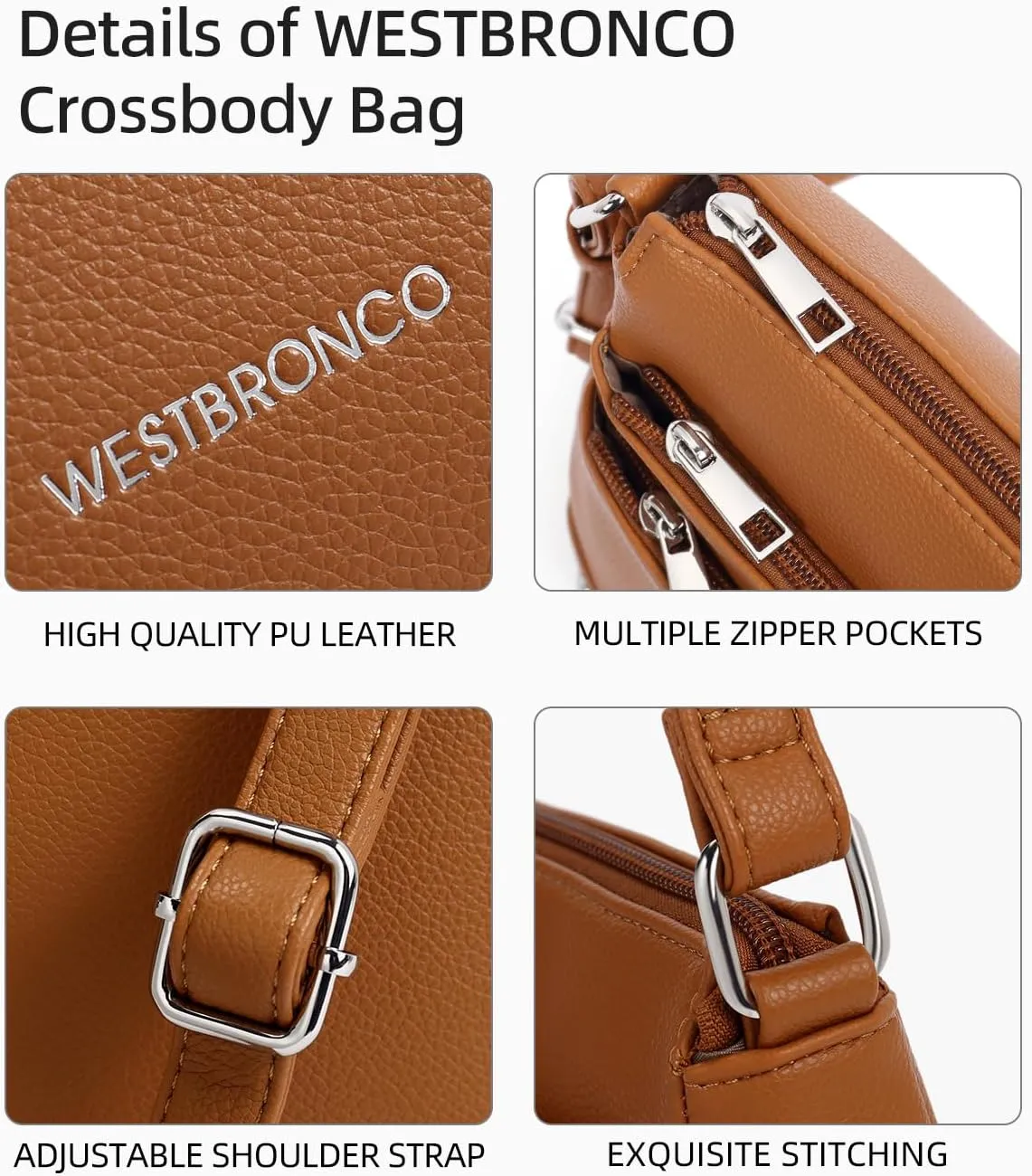 WESTBRONCO Crossbody Bags for Women, Medium Size Shoulder Handbags, Satchel Purse with Multi Zipper Pocket