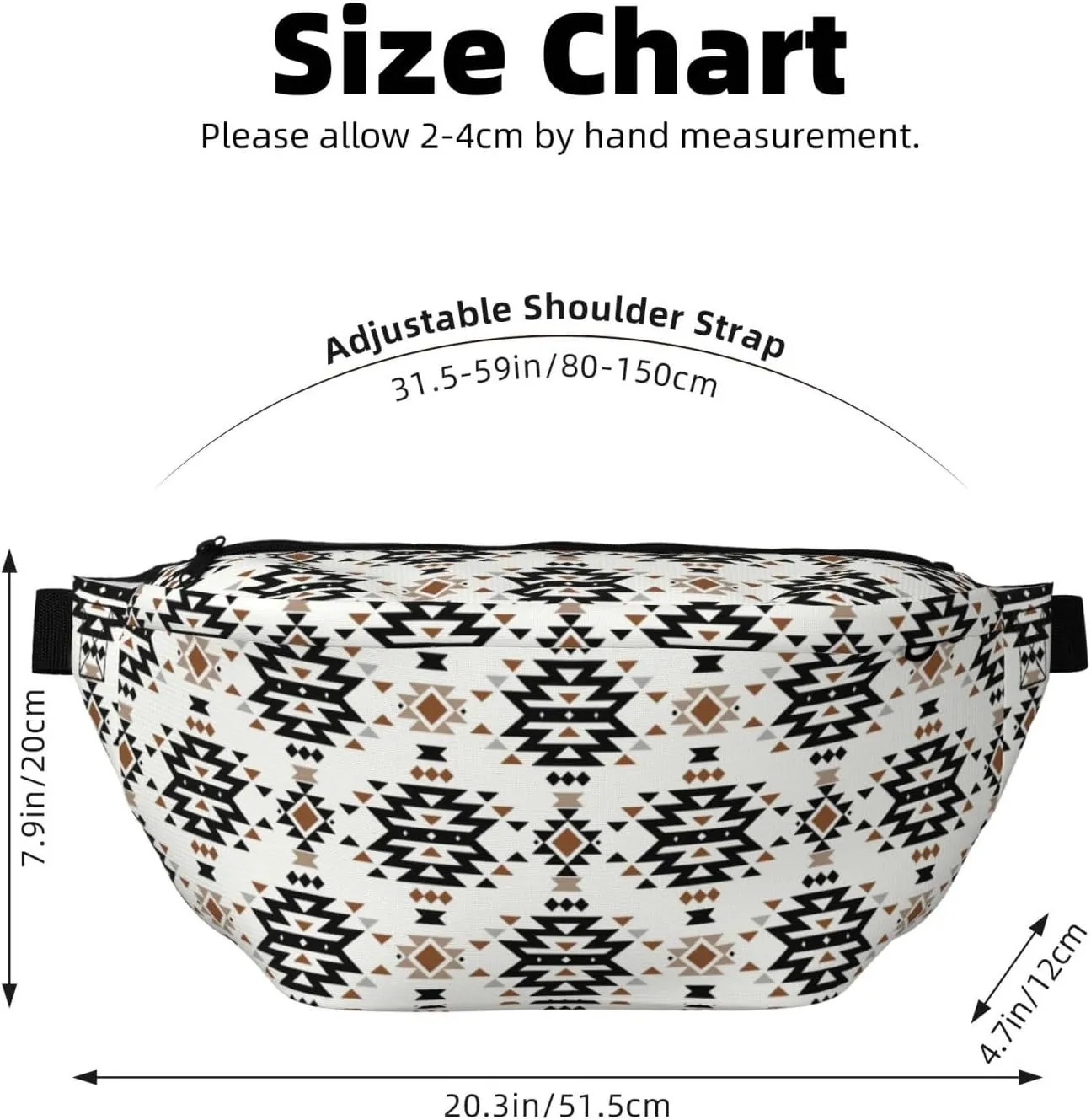 Western Large Fanny Pack for Men Women, Fashionable Waterproof Sports Crossbody Bags, Belt Bag for Travel Hiking Running (Aztec)