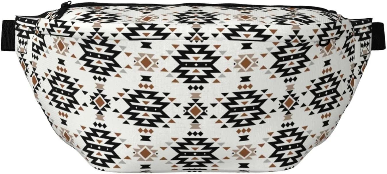 Western Large Fanny Pack for Men Women, Fashionable Waterproof Sports Crossbody Bags, Belt Bag for Travel Hiking Running (Aztec)