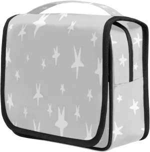 White Stars Travel Toiletry Bag for Women Portable Waterproof Travel Makeup Bag with Hanging Hook Makeup Cosmetic Organizer for Travel Business Trip Camping Bathroom