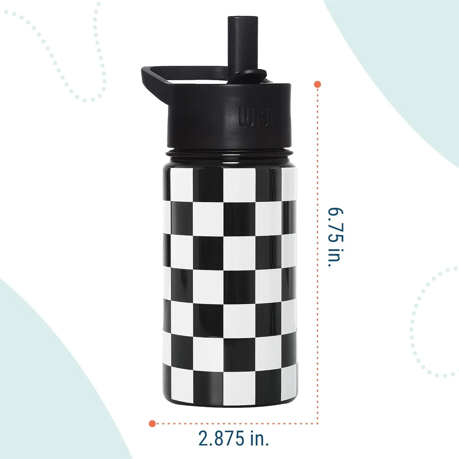 Wildkin Kids 14oz Stainless Steel Water Bottle – BPA-Free, Leakproof, Insulated, Easy-Clean - Black and White Checkered