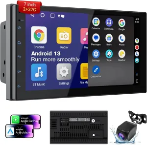Wireless Double Din Car Stereo with 7" HD Touchscreen | CarPlay & Android Auto | Backup Camera | Bluetooth GPS Navigation | FM/AM | All Vehicles
