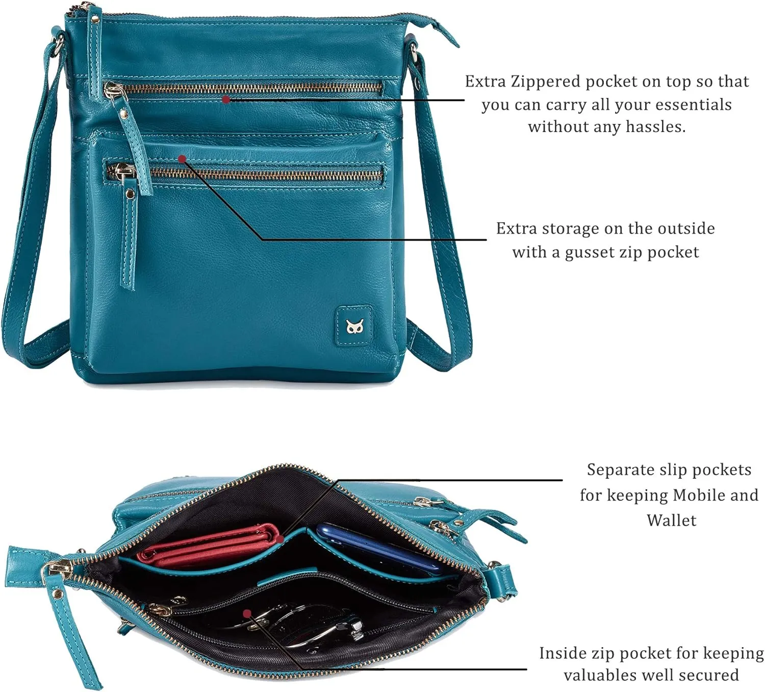 Wise Owl Accessories Small Crossbody Bags for Women Real Leather Purse Handbags Crossover Over the Shoulder Pocketbook