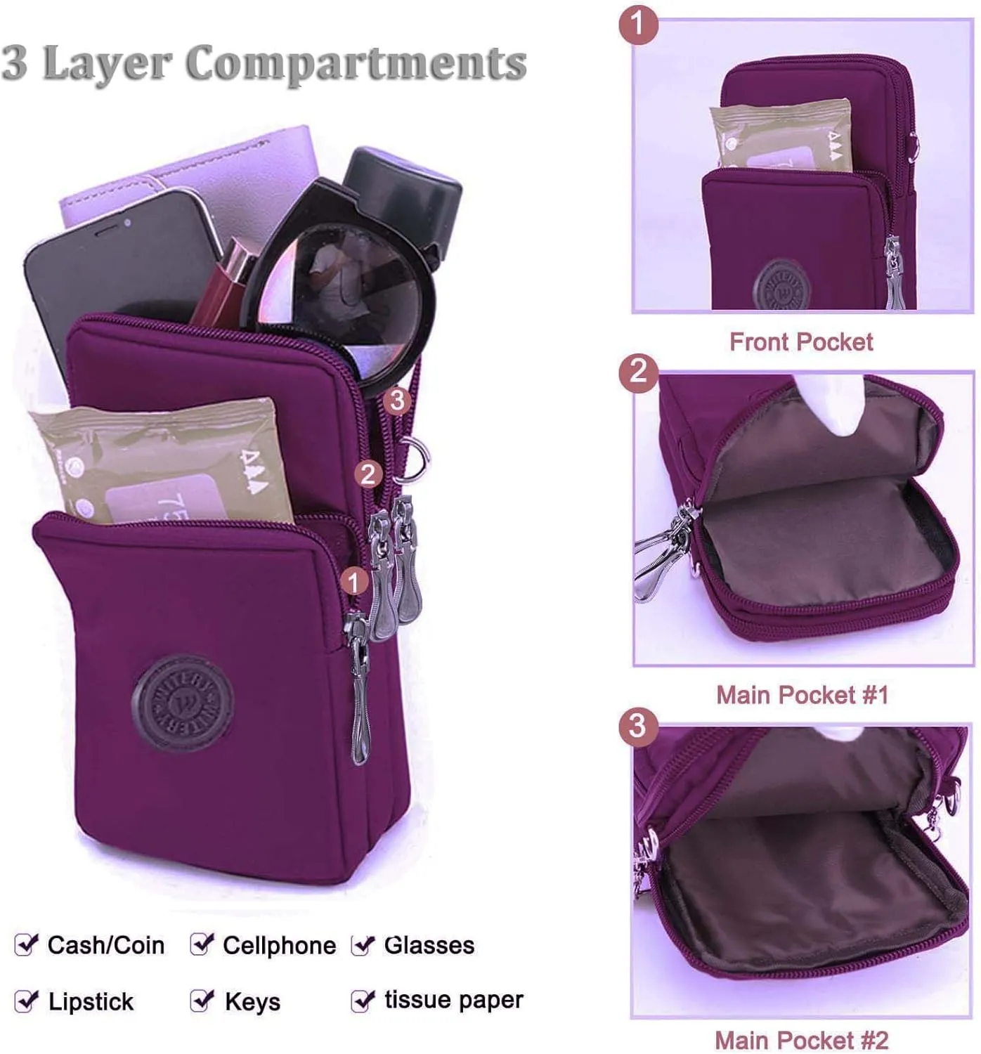 WITERY Waterproof Nylon Cute Crossbody Cell Phone Purse Smartphone Wallet Bag for Women