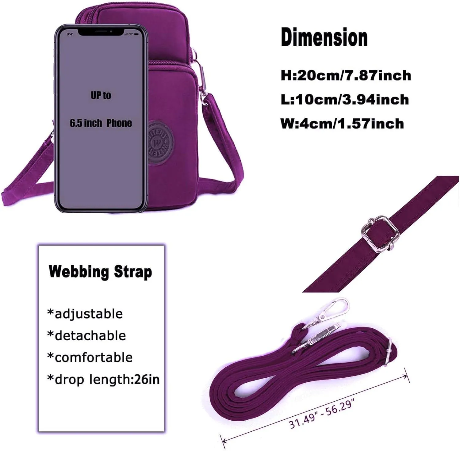 WITERY Waterproof Nylon Cute Crossbody Cell Phone Purse Smartphone Wallet Bag for Women