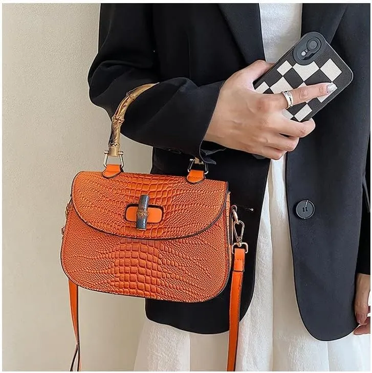 Women Handbag artificial leather Bamboo Top handle Crossbody bag Elegant Purse Evening bag Gift for Women Handmade
