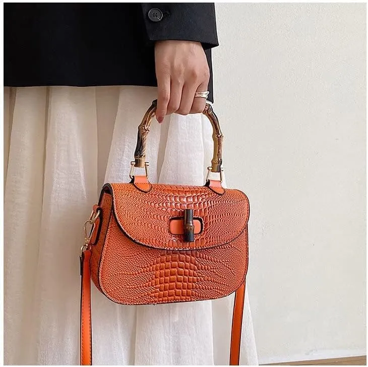 Women Handbag artificial leather Bamboo Top handle Crossbody bag Elegant Purse Evening bag Gift for Women Handmade