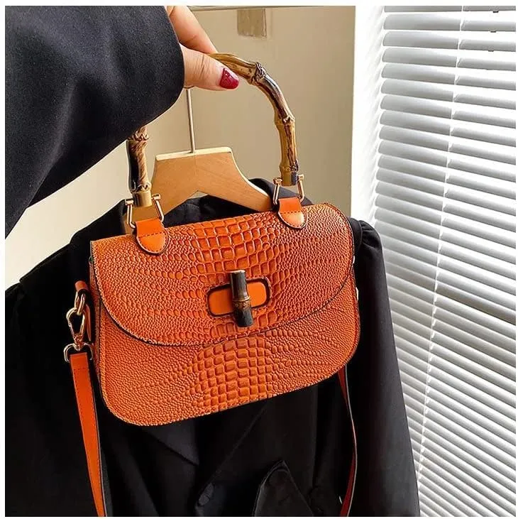 Women Handbag artificial leather Bamboo Top handle Crossbody bag Elegant Purse Evening bag Gift for Women Handmade