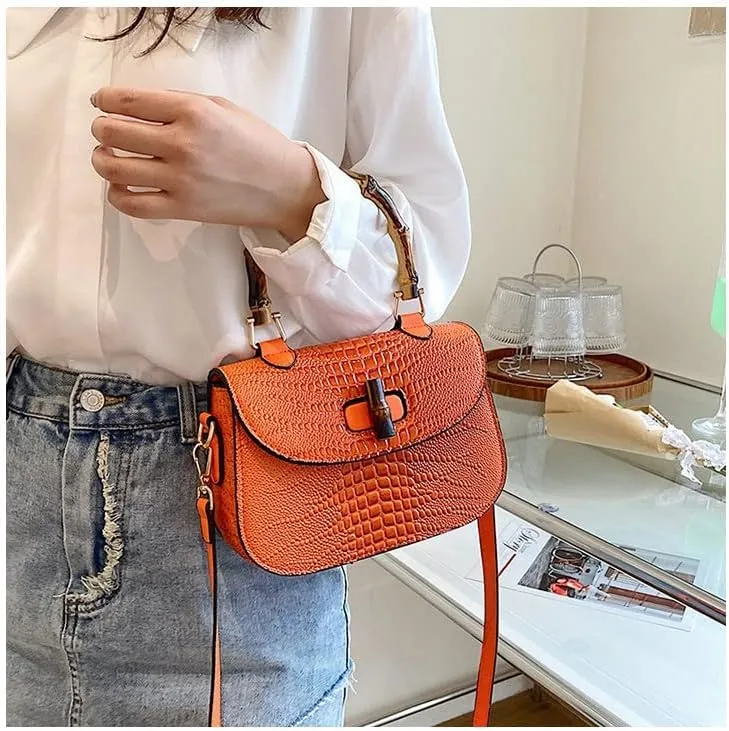 Women Handbag artificial leather Bamboo Top handle Crossbody bag Elegant Purse Evening bag Gift for Women Handmade