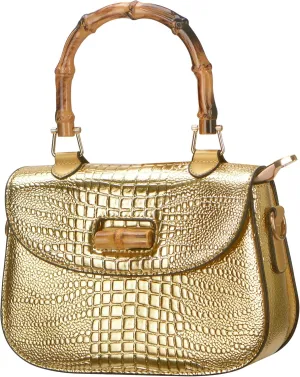Women Handbag artificial leather Bamboo Top handle Crossbody bag Elegant Purse Evening bag Gift for Women Handmade