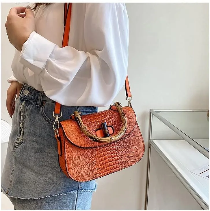 Women Handbag artificial leather Bamboo Top handle Crossbody bag Elegant Purse Evening bag Gift for Women Handmade
