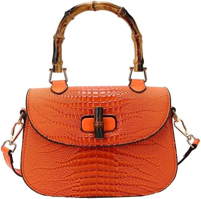 Women Handbag artificial leather Bamboo Top handle Crossbody bag Elegant Purse Evening bag Gift for Women Handmade