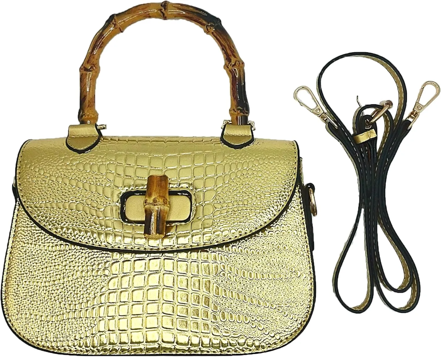 Women Handbag artificial leather Bamboo Top handle Crossbody bag Elegant Purse Evening bag Gift for Women Handmade